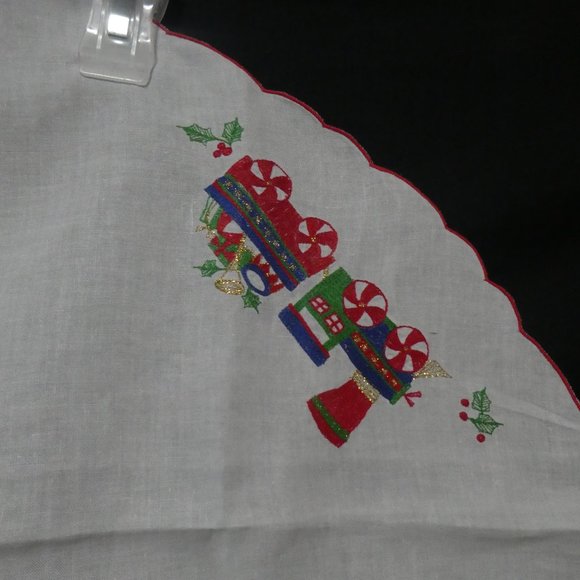 Embroidered Christmas | Holiday | Festive | Round Retro Design Table Cloth - Picture 3 of 7